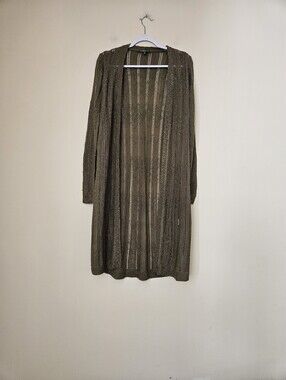 Freshman Olive Open-Front Long Knit Cardigan, Size Medium